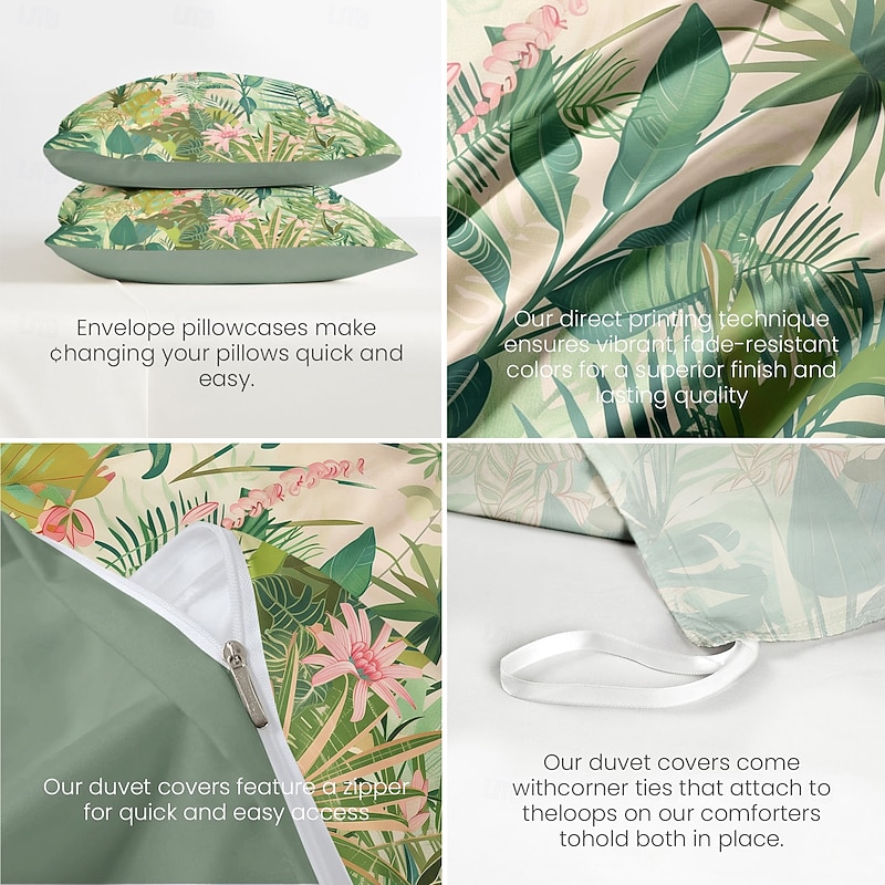 Floral Duvet Cover Set 100% Cotton Soft and Breathable Bedding Featuring Tropical Rainforest Lightweight and Durable Quilt Cover Comfortable for All Seasons Easy to Care3