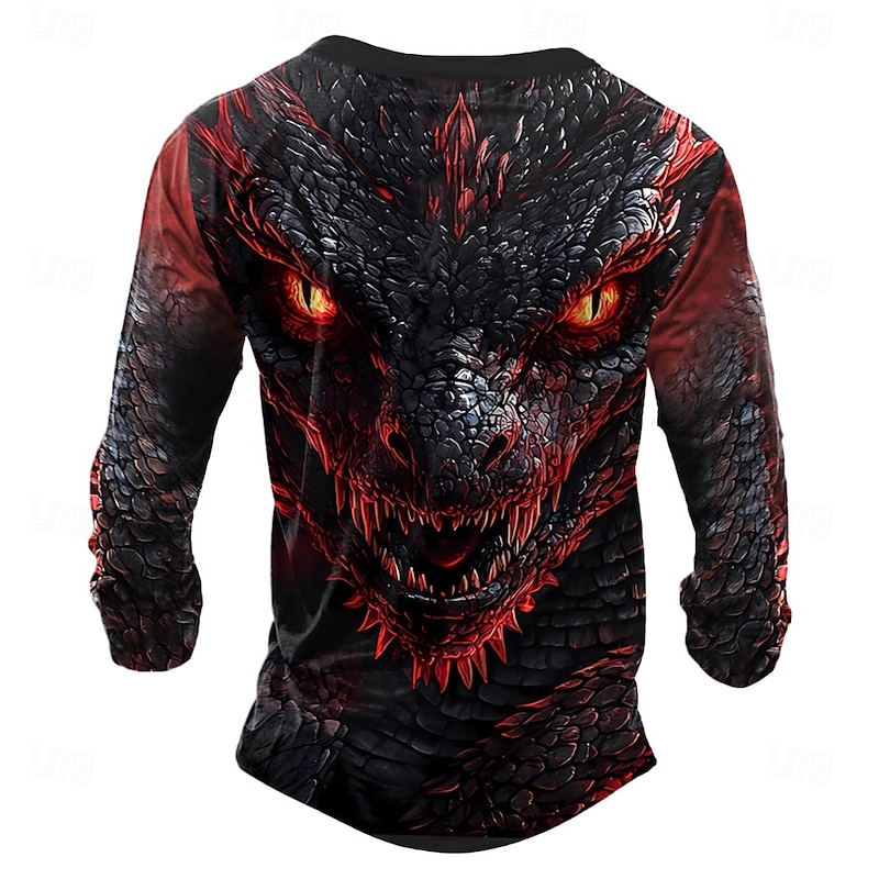 Men's Graphic Dragon Monster Henley Shirt Long Sleeve Fashion Cute Daily Casual Holiday Going out Spring &  Fall Black Henley Henley T-Shirt2