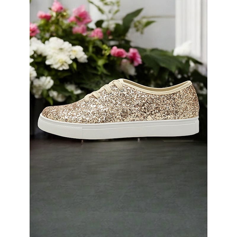 Gold Glitter Lace-Up Sneakers – Stylish and Comfortable Shoes for Casual Outings or Wedding After-Parties2