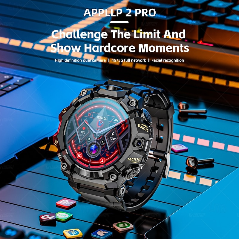 LOKMAT APPLLP 2 PRO Smart Watch 1.508 inch 4G LTE Cellular Smartwatch Phone 3G 4G Bluetooth Pedometer Call Reminder Activity Tracker Compatible with Android iOS Women Men GPS Hands-Free Calls Media