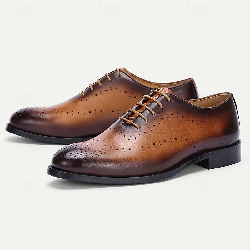 Men's Premium Cowhide Leather Oxford Shoes – Gradient Brown Formal Lace-Up Design for Business, Weddings and Special Occasions3