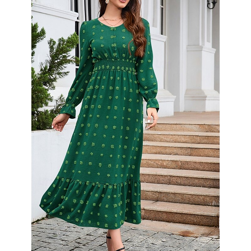 Women's Midi Dress Winter Dress A Line Dress Cute Stylish Casual Vacation Party Daily Regular Fit Plain Long Sleeve V Neck Black Red Blue Green Fall Winter