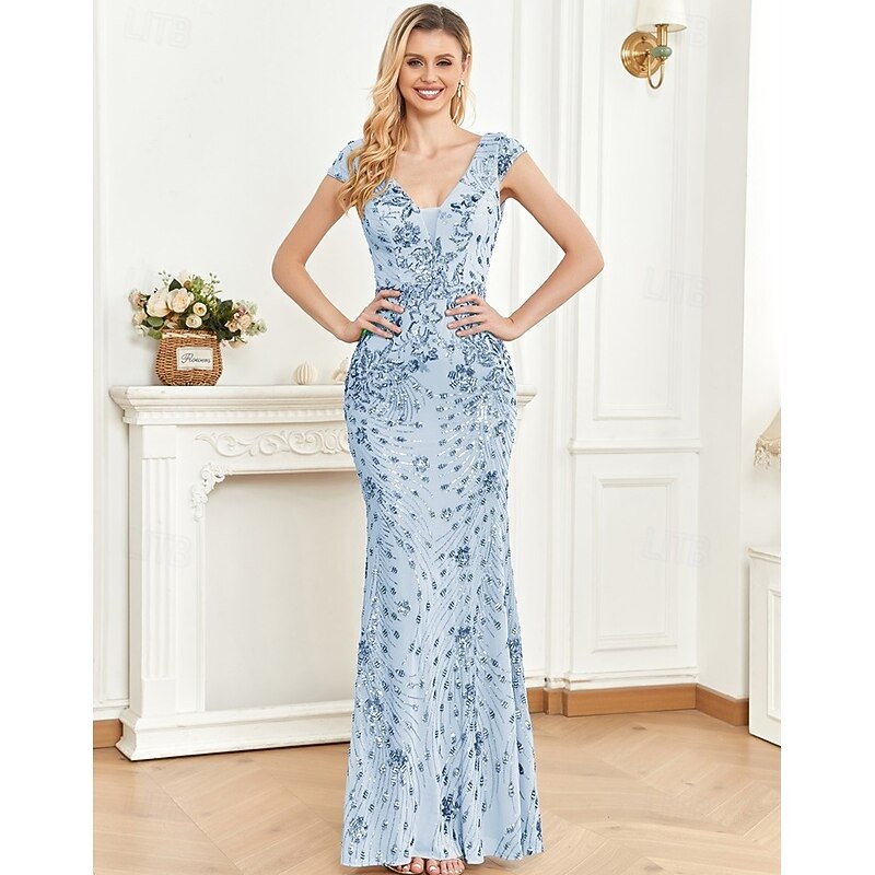 Mermaid / Trumpet Evening Gown Vintage Dress Formal Prom Floor Length Sleeveless V Neck Sequined with Glitter Sequin