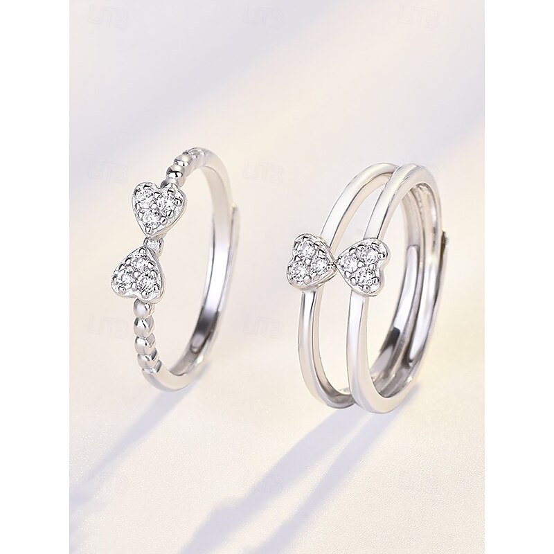 Women's Silver Stackable Heart Rings Set – Elegant Crystal-Embellished Design for Engagement, Anniversary or Everyday Wear3