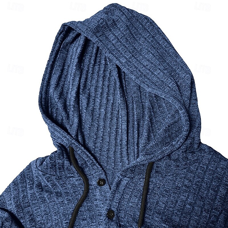 Men's Muscle Shirt Ribbed Knit tee Tee Top Long Sleeve Shirt Long Sleeve Hooded Henley Spring &  Fall Solid Color Daily Casual Street Style Hooded Outdoor Street Causal Light Blue Black White Top Tee3