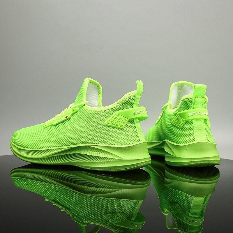 Men's Neon Green Mesh Running Shoes - Lightweight Breathable Sneakers for Sports, Gym and Casual Wear4