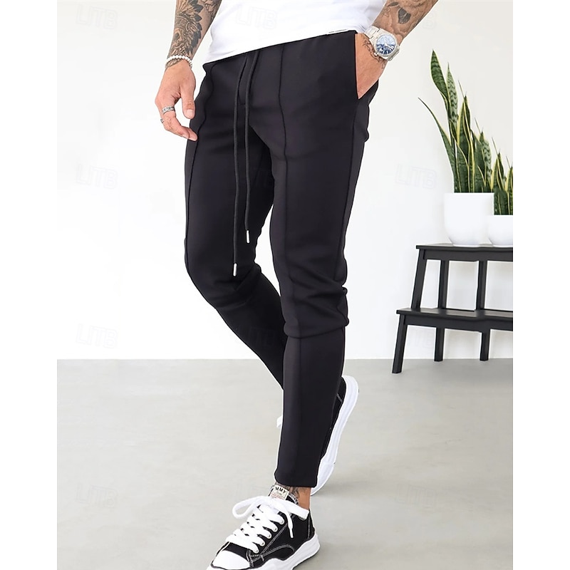 Men's Skinny Trousers Chinos Pocket Drawstring Elastic Waist Solid Color Comfort Formal Work Daily Fashion Classic Style Black Dark Blue Micro-elastic2