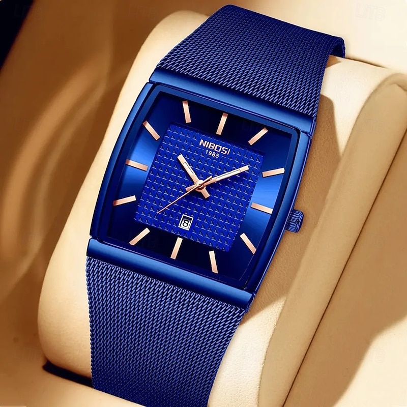 NIBOSI Blue Square Mens Watches Top Brand Luxury Quartz Watch Men Slim Waterproof Male Wristwatch Men Relogio Masculino 2376