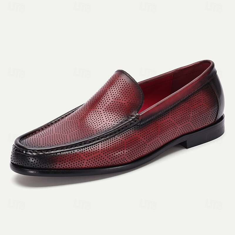 Men's Premium Cowhide Perforated Leather Loafers - Breathable Slip-On Shoes for Business and Casual Wear2