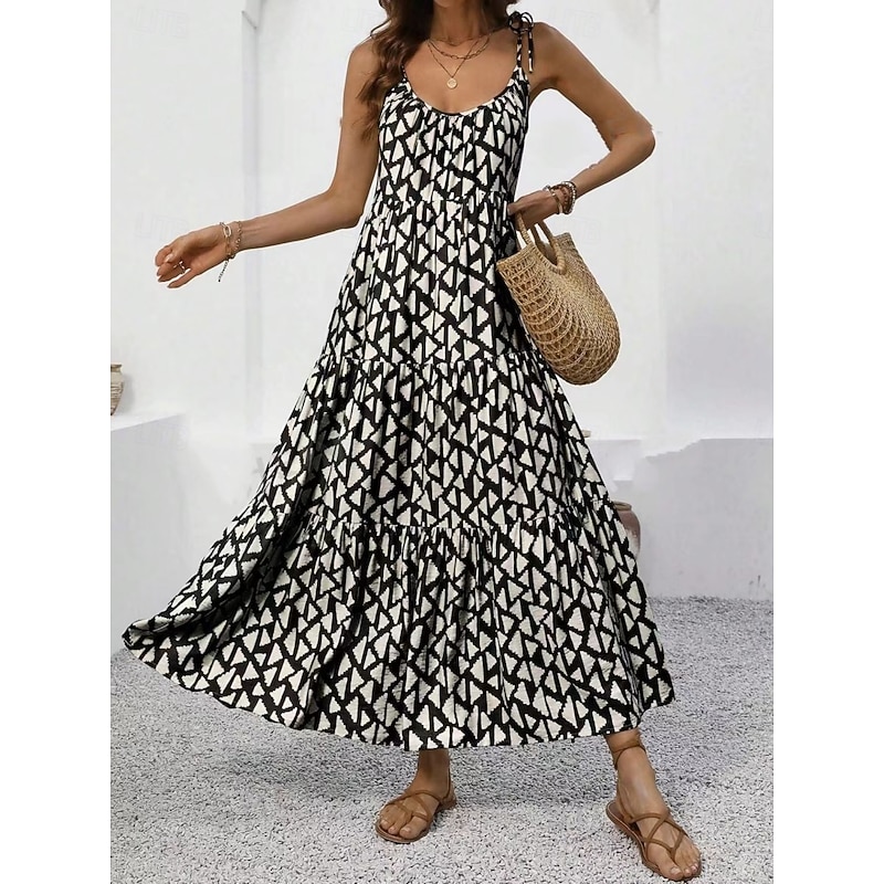 Women's Maxi Dress Casual Dress A Line Dress Slip Dress Stylish Casual Vacation Daily Regular Fit Geometric Sleeveless Strap Black Summer2