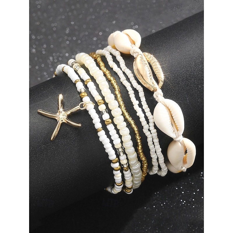 Boho Beach Anklet Set for Women – Multi-Layer Shell and Beaded Design with Starfish Charm, Perfect for Summer, Vacations and Beachwear3