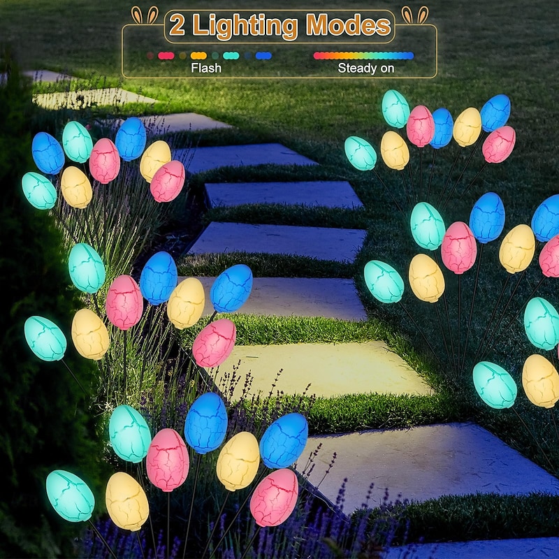 8-Head Outdoor Solar Easter Resurrection Egg Ground Plug-In Lights for Courtyard & Garden Festival Decoration 2pcs3