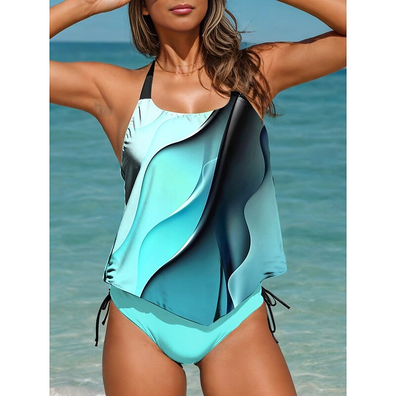 Women's Swimsuits Tankini 2 Piece Cheeky Swimsuit Backless Vacation Beach Wear Ombre Halter Neck Sleeveless Bathing Suits2