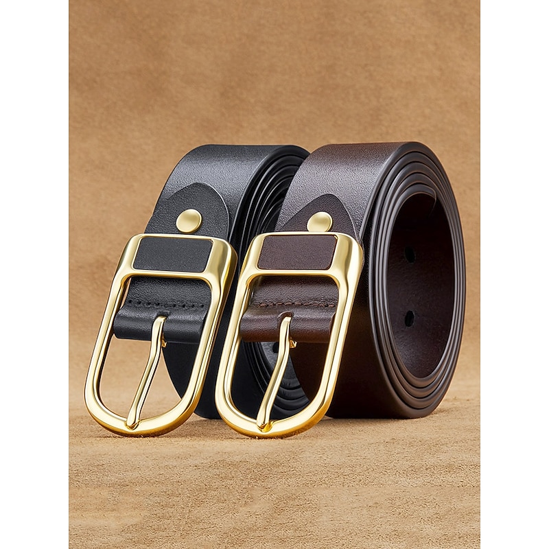 Men's Genuine Leather Belt with Gold Buckle – Classic Vintage Design for Weddings, Casual, and Formal Wear4