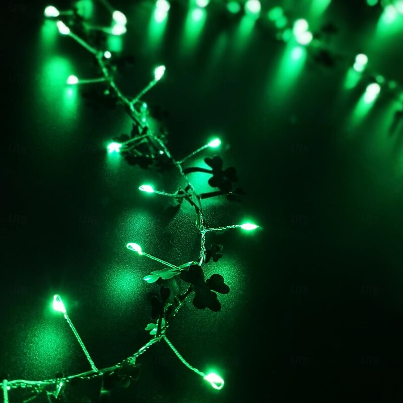 St. Patrick's Day Clover Firecracker Light String 3M 100 LEDs - AAA Battery Powered String Light with Remote 8-Function Controller for Festival Atmosphere Decorative 1pc3
