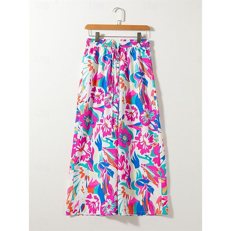 Women's Culottes Wide Leg Chinos Fashion Streetwear Full Length High Waist Graphic Drawstring Comfy Soft Comfortable Inelastic Outdoor Street Pink Spring Fall Regular Fit4