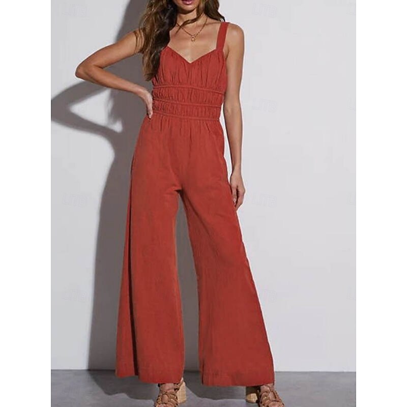 Women's Normal Jumpsuit Active Solid Color Sleeveless V Neck Backless Pocket Vacation Daily Regular Fit Orange Summer
