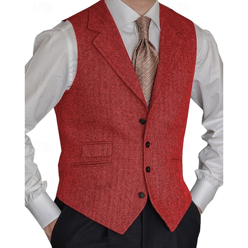 Men's Vest Gilet Vacation Business Daily Date Fashion Casual Spring &  Fall Pocket Buttons Spandex Polyester Comfortable Plain Single Breasted One-button Lapel Regular Fit Black Red Burgundy Navy Blue3