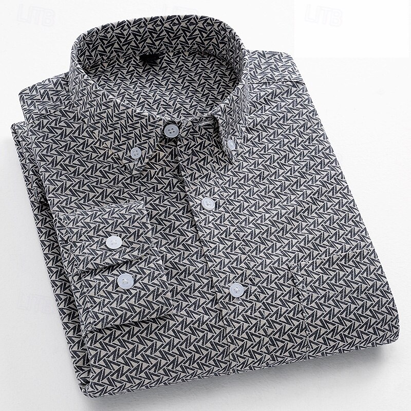 Men's Dress Shirt Oxford Shirt Geometric Formal Black Brown Gray Long Sleeve Shirt Collar Spring, Fall, Winter, Summer Clothing Apparel Buttons3