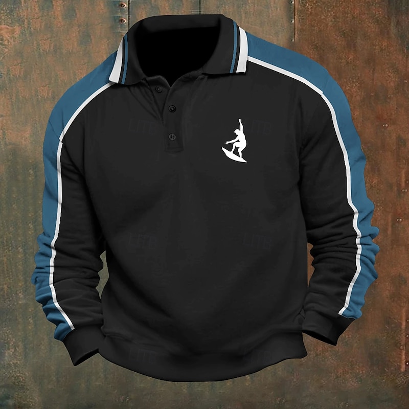 Men's Human Cable Knit Polo Long Sleeve Polo Shirts Collared Shirts Casual Outdoor Athleisure 3D Print Buttons Spring Fall Winter Black Red Blue3