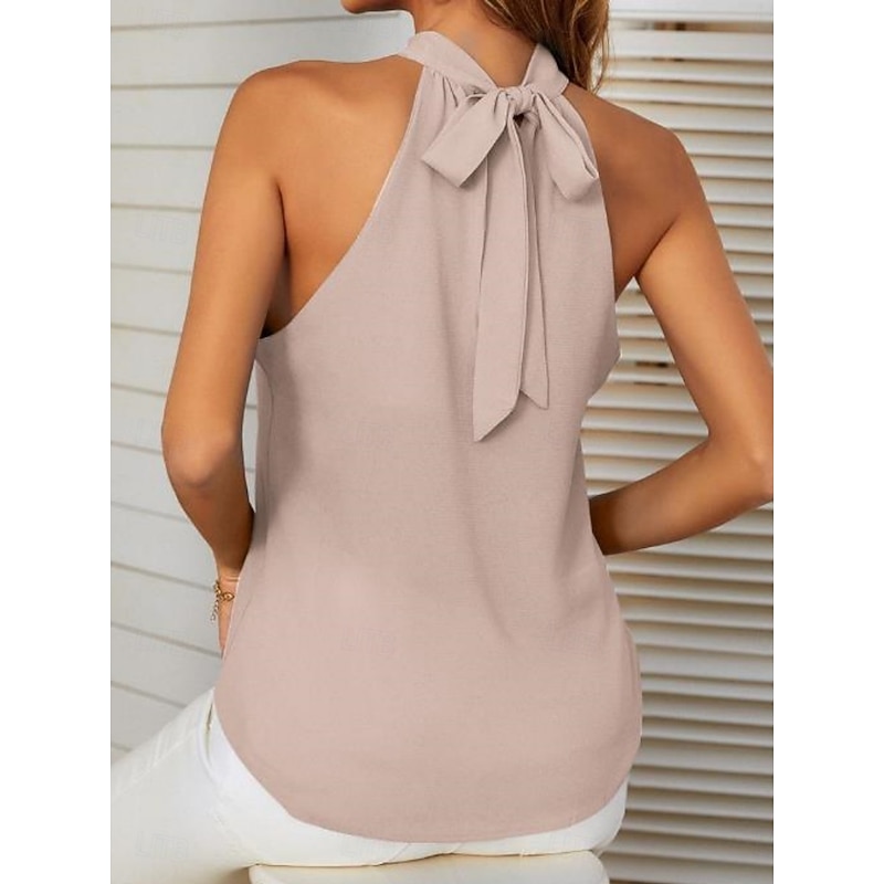 Women's Camisole Tank Top Solid Color Stylish Casual Sleeveless Halter Neck Regular Tops Daily White Pink Fuchsia Summer3