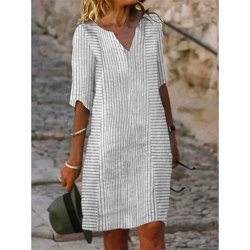 Women's Mini Dress Petite Dress T Shirt Dress Tee Dress Shift Dress Summer Dress Elegant Active Fashion Outdoor Vacation Work Regular Fit Stripe Gingham Half Sleeve V Neck Pink Blue Gray2