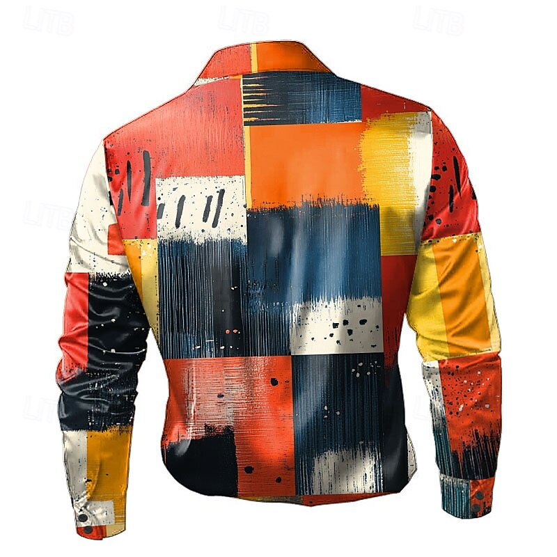 Men's Color Block Patchwork Satin Shirt Dress Shirt Button Up Shirt Long Sleeve Fashion Casual Vacation Daily Evening Party Summer Spring Turndown Collared Shirts 3D Print Orange2