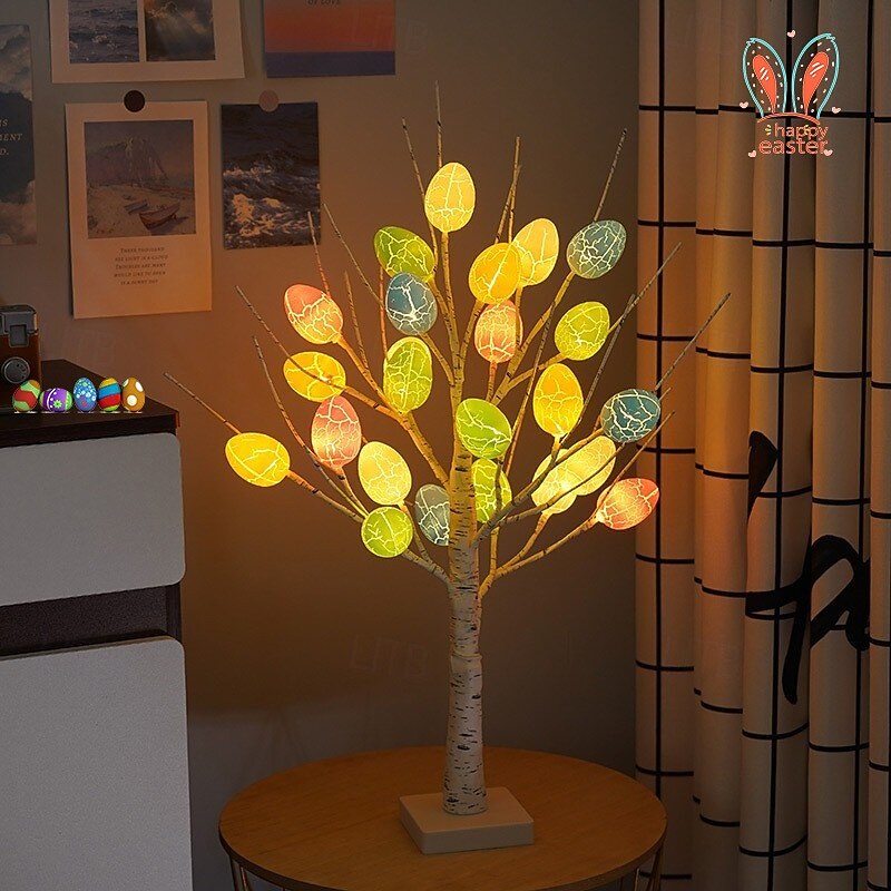 60CM Easter Egg Decorative Desk Lamp - 24 Beads, Dual Powered AAA Battery & USB for Indoor Party & Festive Atmosphere 1pc