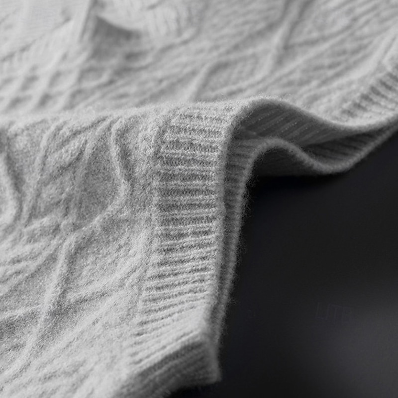 Men's 100% Merino Wool Sweater Vest Cable Knit V Neck Solid Color V Neck Knitwear Elegant School Formal Clothing Apparel Spring Fall Navy Blue Light Grey S M L3