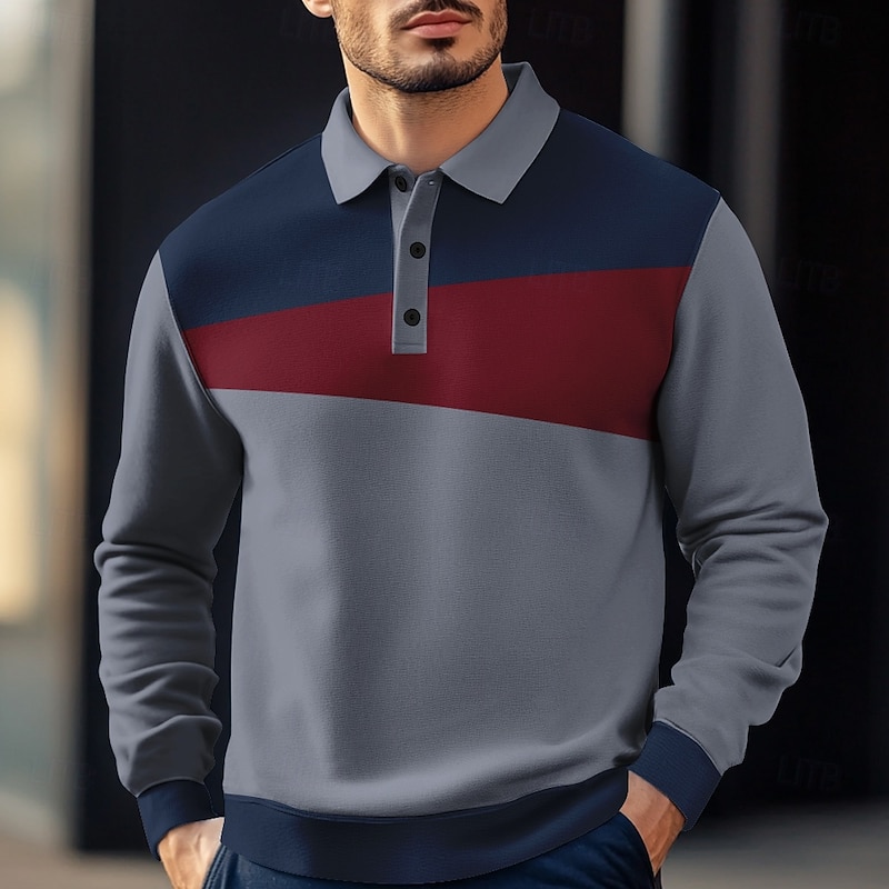 Men's Stripes Rugby Polo Cable Knit Polo Long Sleeve Polo Shirts Collared Shirts Casual Outdoor Athleisure 3D Print Spring Fall Winter Black Blue Brown