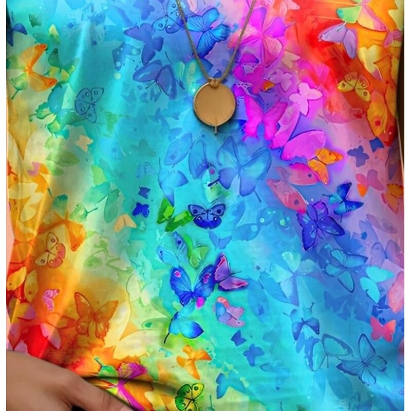 Women's T Shirt Gradient Casual Short Sleeve Round Neck Regular Tops Daily Print Blue Purple Green Rainbow Summer3