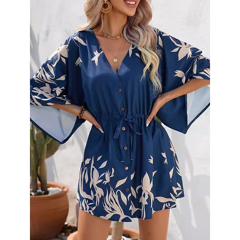 Women's Mini Dress Casual Dress A Line Dress Stylish Casual Vacation Daily Regular Fit Floral Short Sleeve V Neck Black Navy Blue Summer