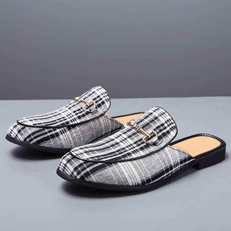 Men's Plaid Slip-On Loafers – Lightweight Casual Mules with Metal Bit Detail for Business, Office and Smart-Casual Occasions2
