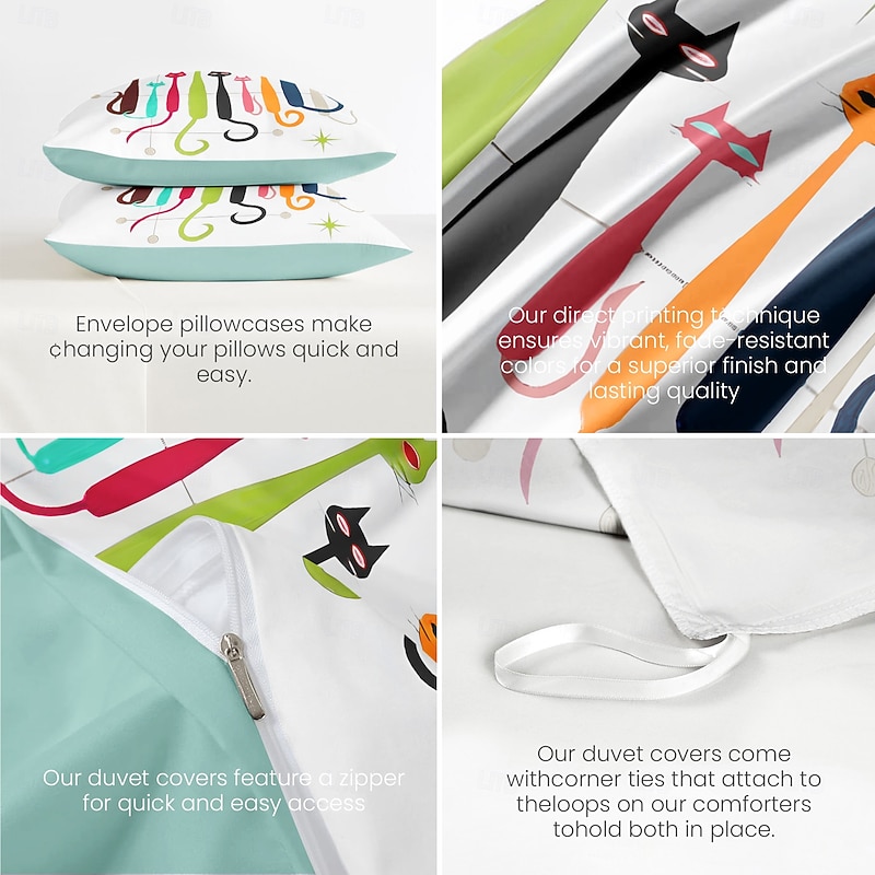 Cat Duvet Cover Set 100% Cotton Soft and Breathable Bedding Featuring Adorable Cat Prints Perfect for Cat Lovers Lightweight and Durable Quilt Cover Comfortable for All Seasons4