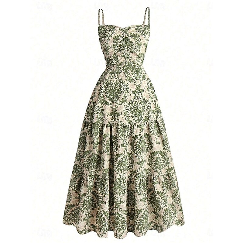 Women's Maxi Dress Casual Dress Swing Dress Slip Dress Boho Dress Bohemia Stylish Casual Vacation Daily Beach Loose Fit Floral Sleeveless Strap Green Summer Spring2