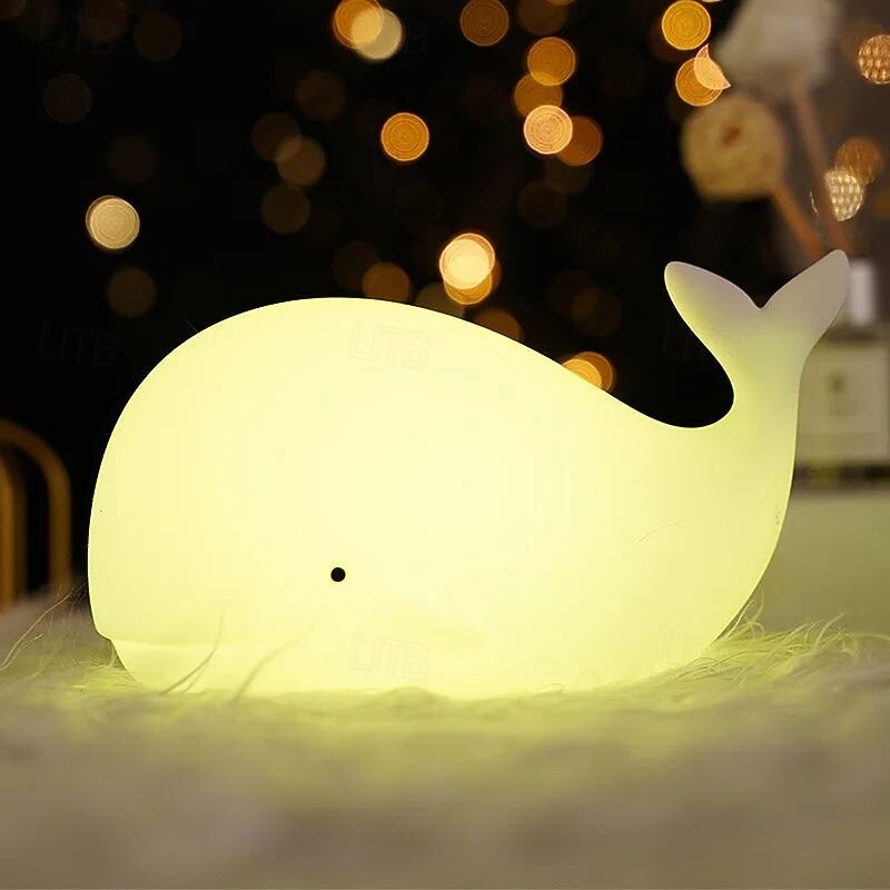 Soft Silicon Cartoon Whale Night Light - USB Rechargeable Kids Bedroom Sleep Lamp, Perfect Gift for Children and Friends4
