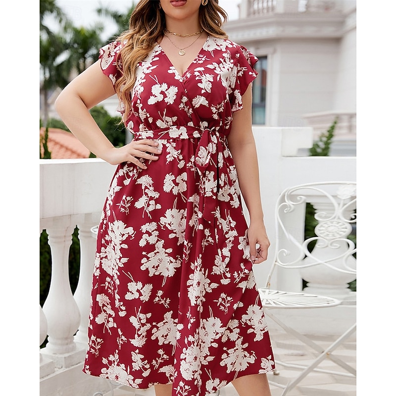Women's Long Dress Maxi Dress Casual Dress A Line Dress Floral Dress Summer Dress Elegant Stylish Vacation Daily Date Regular Fit Floral Sleeveless V Neck Red Summer