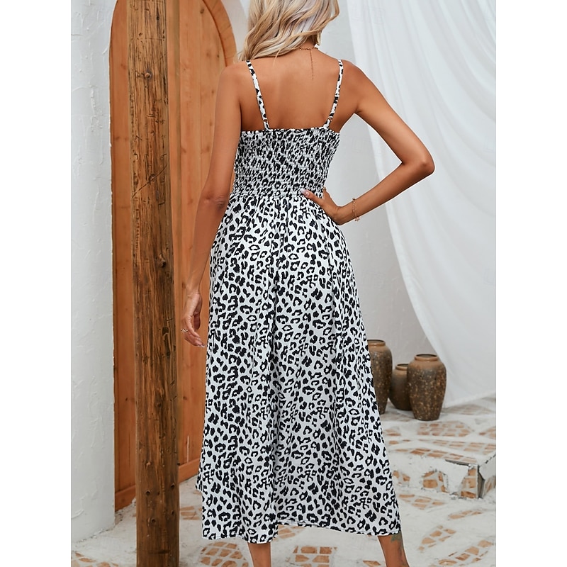 Women's Maxi Dress Casual Dress A Line Dress Slip Dress Stylish Casual Vacation Daily Regular Fit Leopard Sleeveless Strap White Yellow Summer2