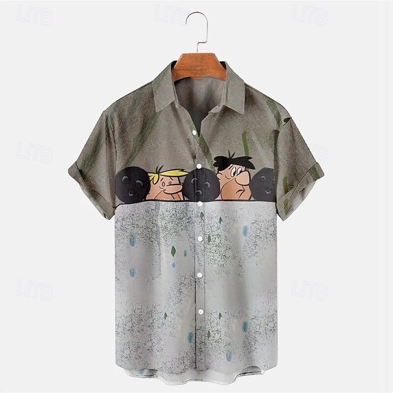 Men's Bowling Ball Shirt Short Sleeve Sports Fashion Streetwear Outdoor Casual Daily Summer Spring Turndown Print Button-Down Blue Orange Green