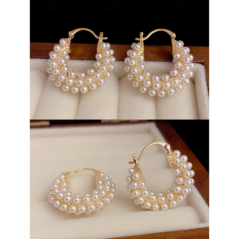 Elegant Faux Pearl Hoop Earrings – Vintage-Inspired Gold-Plated Jewelry for Women, Perfect for Weddings, Parties and Everyday Glam4
