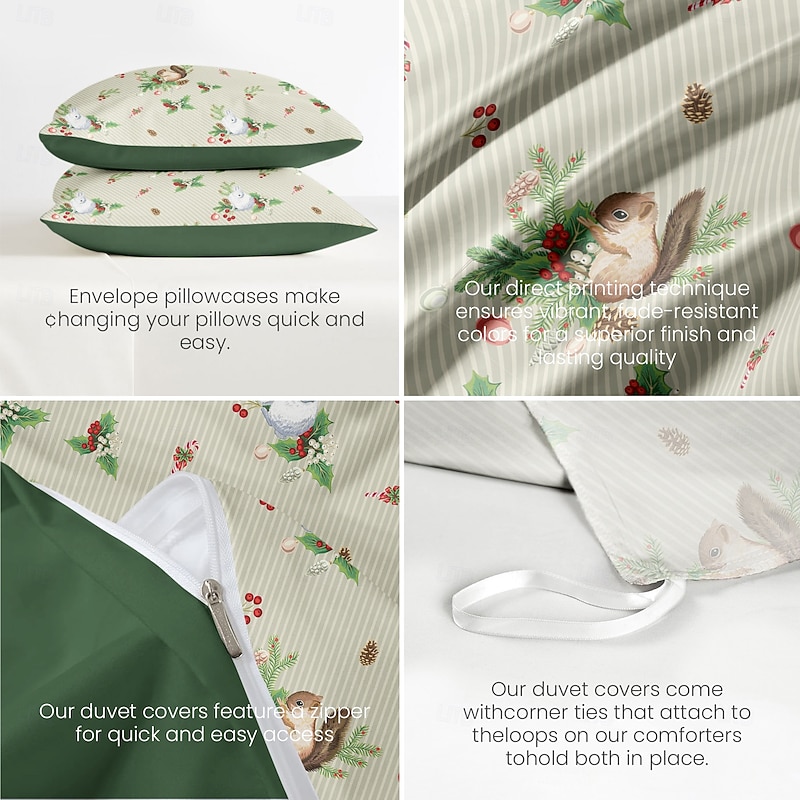 Squirrel Design Duvet Cover Set 100% Cotton Soft and Breathable Bedding Adorned with Whimsical Squirrel Prints Lightweight Durable Quilt Cover Comfortable for All Seasons Easy to Wash and Maintain3