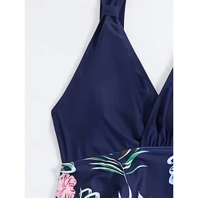 Women's Swimwear Swimdresses Tummy Control Tankini Swimsuit Backless Tummy Control High Waist Slim Vacation Beach Wear Graphic V Neck Sleeveless Bathing Suits3