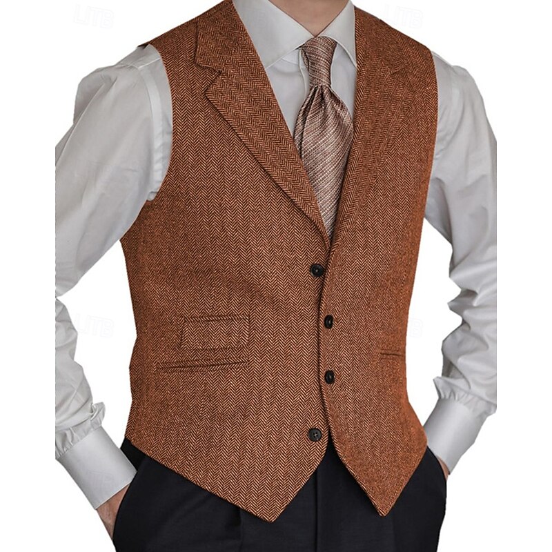 Men's Vest Gilet Vacation Business Daily Date Fashion Casual Spring &  Fall Pocket Buttons Spandex Polyester Comfortable Plain Single Breasted One-button Lapel Regular Fit Black Red Burgundy Navy Blue