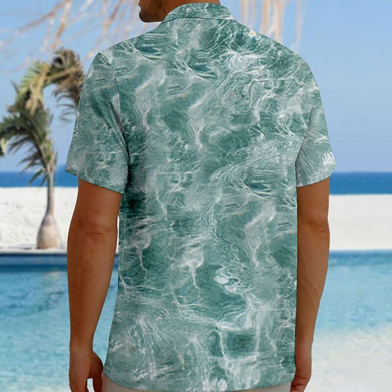Men's Dog Optical Illusion Waves Shirt Button Up Shirt Short Sleeve Fashion Casual Vacation Holiday Beach Wear Summer Fall Turndown 3D Print Collared Shirts Front One Pocket Blue2