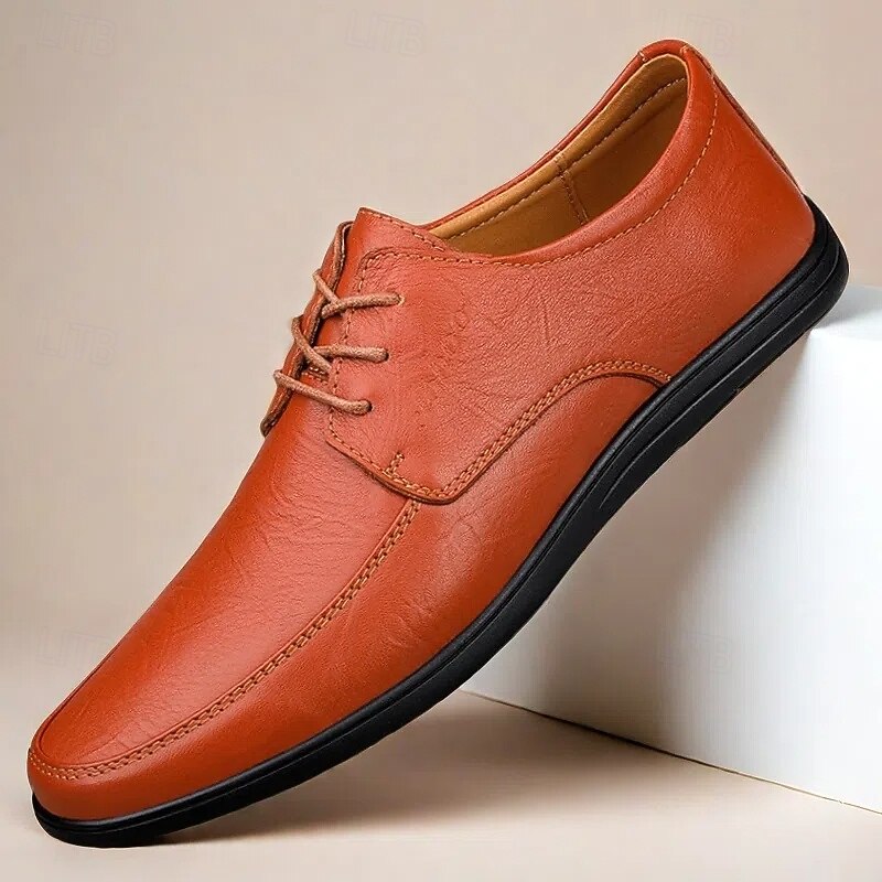 Men's Classic Lace-Up Faux Leather Oxford Shoes with Lightweight Sole – Perfect for Business, Casual and Office Wear