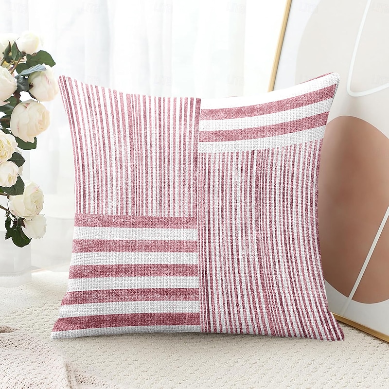 Strips Decorative Toss Pillows Cover 1PC Soft Square Couch Cushion Case Pillowcase for Bedroom Livingroom Sofa Chair Pink Blue Grey