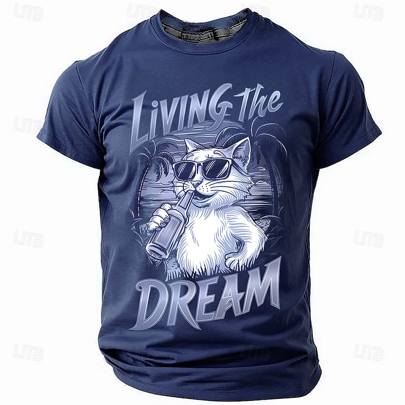 Men's Cat T Shirt Short Sleeve T shirt 3D Print Crew Neck Shirt Tropical Hawaiian Vacation Street Daily Black Blue Summer Spring Clothing Apparel S M L XL XXL XXXL2