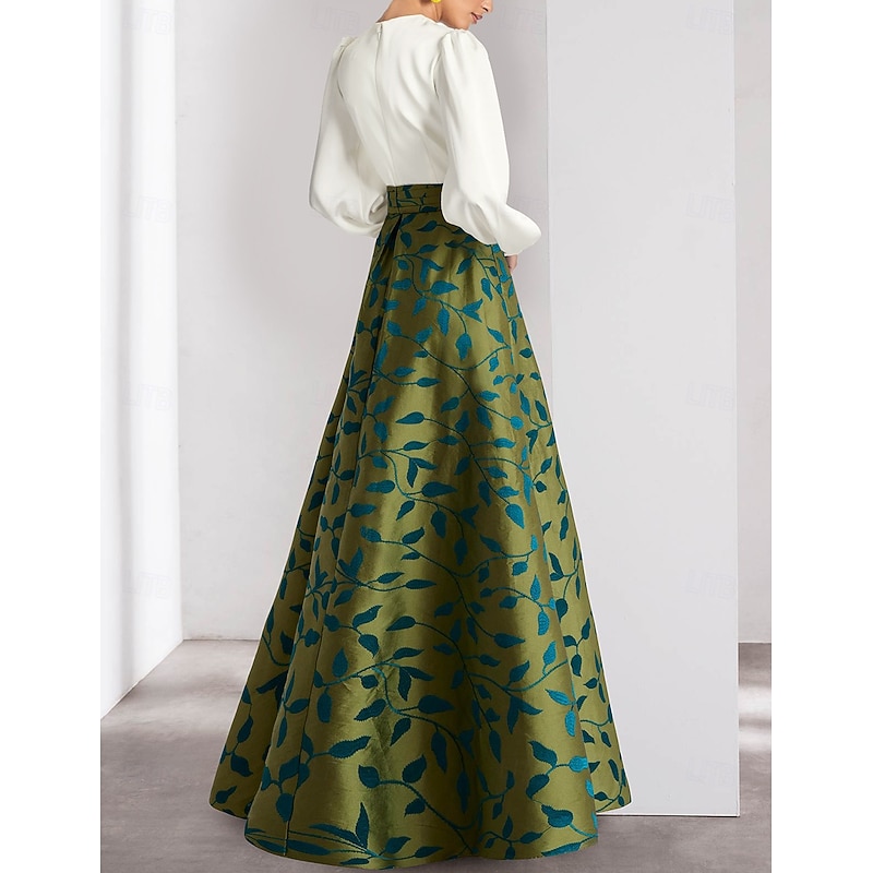 Floral A-Line Evening Gown Elegant Dress Formal Wedding Asymmetrical Long Sleeve Satin with Embroidery Appliques Dresses Race Day Dress Wedding Guest Dress2