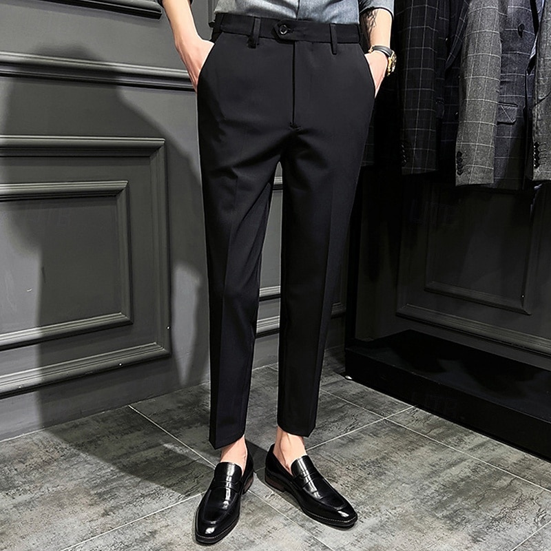 Men's Dress Pants Trousers Chinos Buttons Pocket Solid Color Comfort Ankle-Length Formal Party Work Fashion Classic Style Black Khaki Micro-elastic3