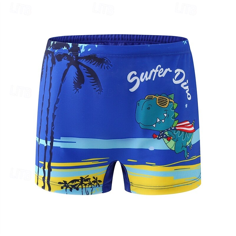 Kids Boys Beach Shorts Dinosaur Sleeveless Beach Vacation Navy Blue Summer Clothes 4 years+